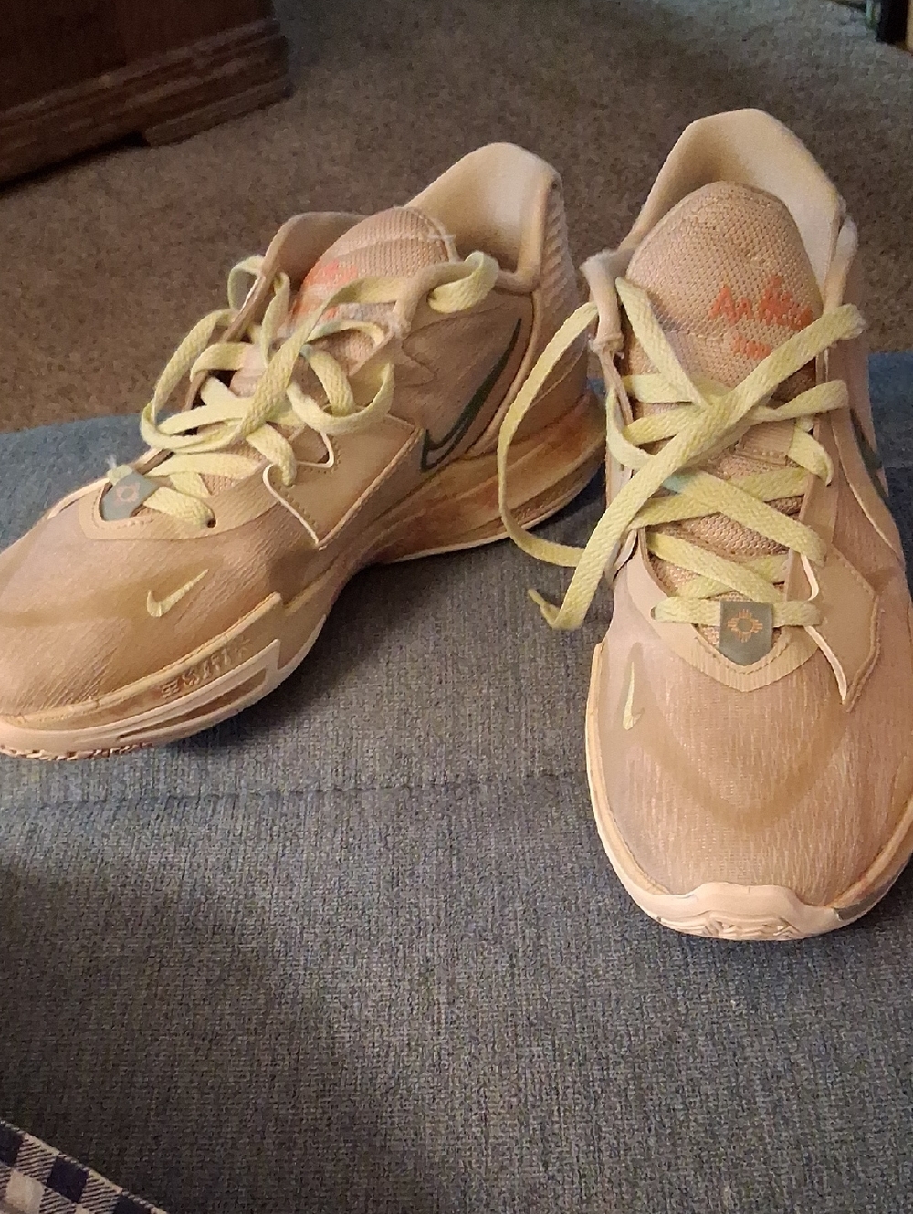 Nike Women's Beige Athletic Sneakers with Light Yellow Accents